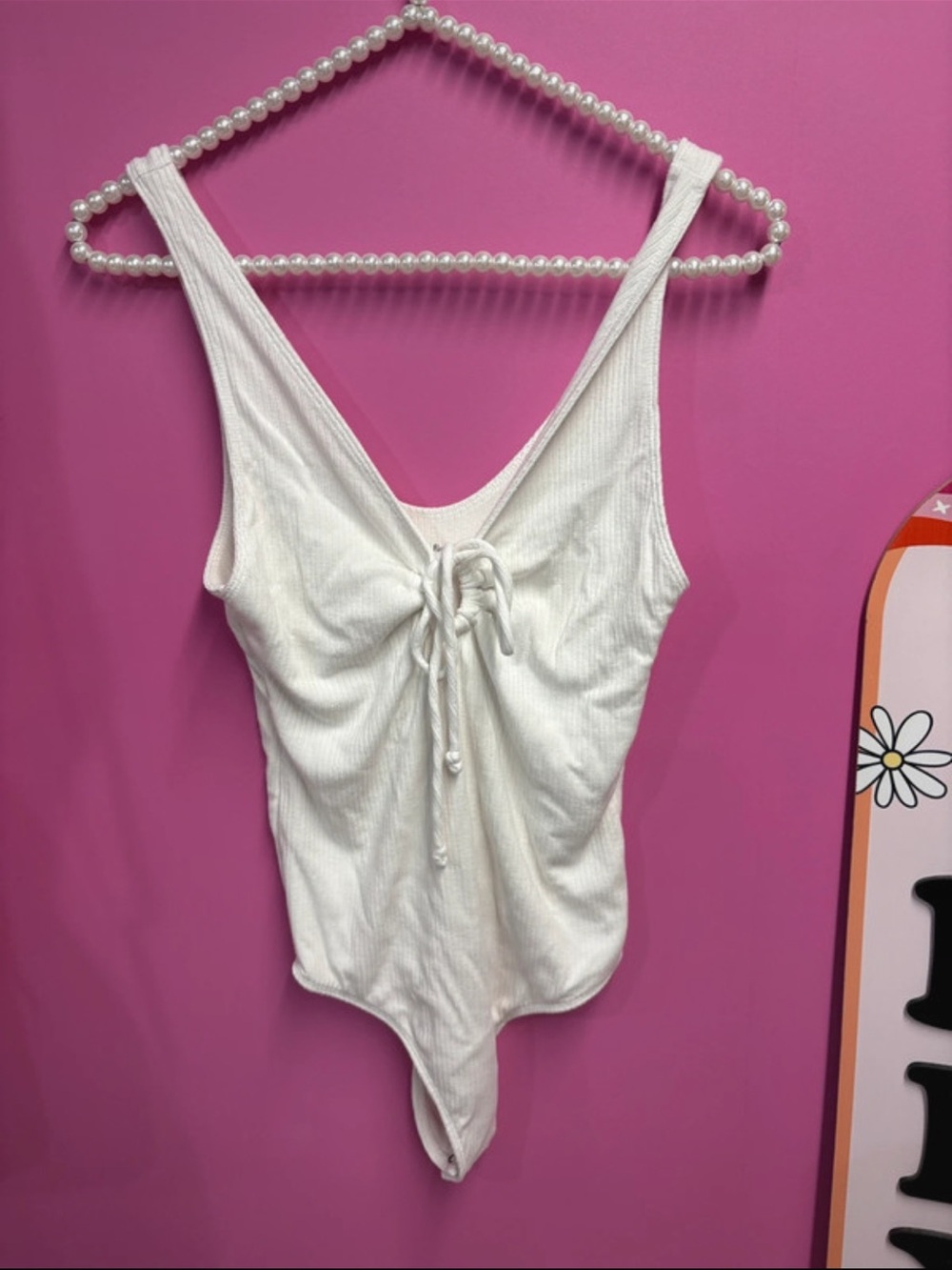 Abercrombie Women’s White Ribbed Tie-Front Bodysuit